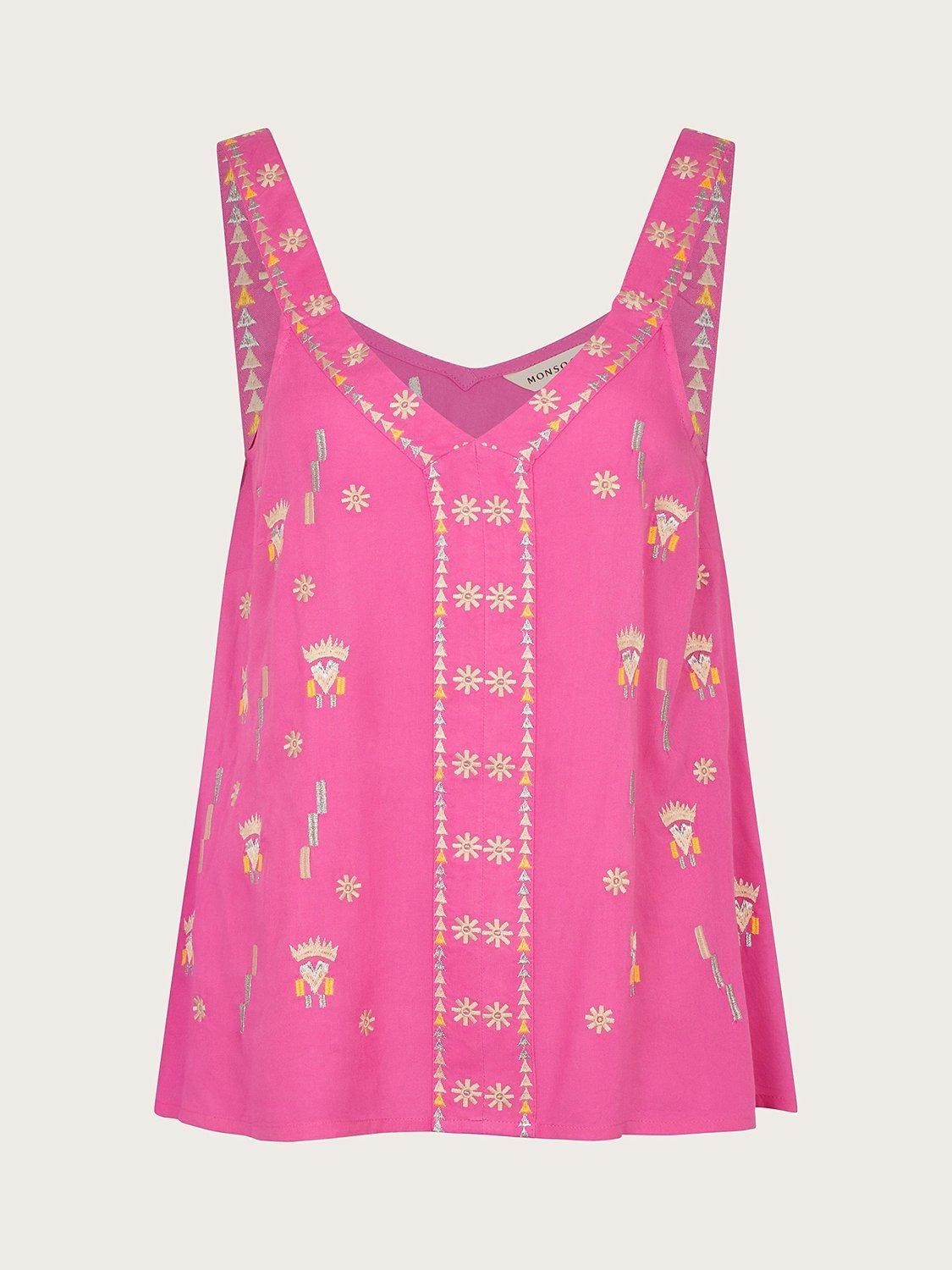 Monsoon Kiran Embroidered Cami Top, Pink, XXL