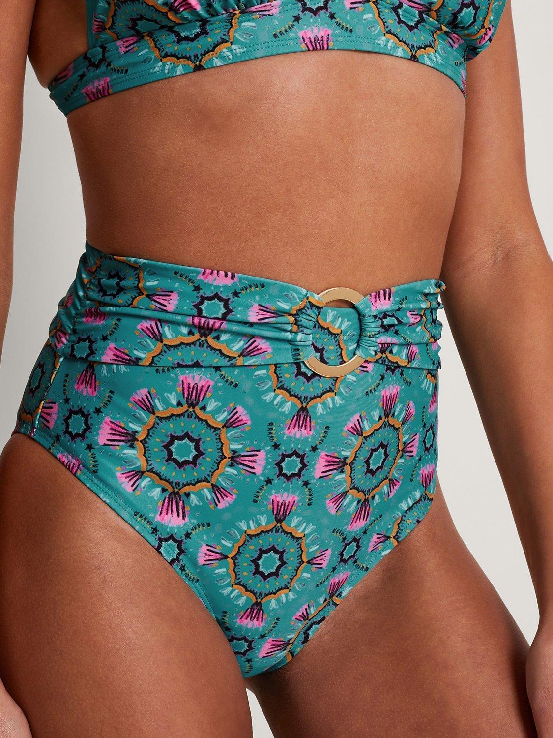 Monsoon Carla High Waist Bikini Bottoms, Teal/Multi