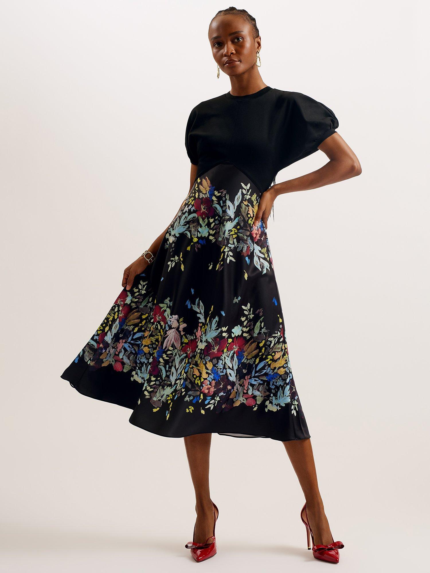 Ted Baker Maulina Floral Skirt Midi Dress Black Multi