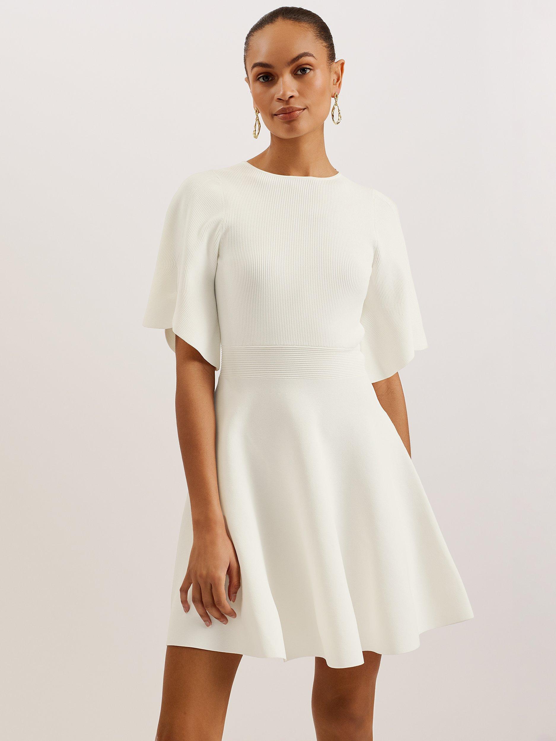 Ted Baker Oliviha Ribbed Skater Dress, Natural Ivory