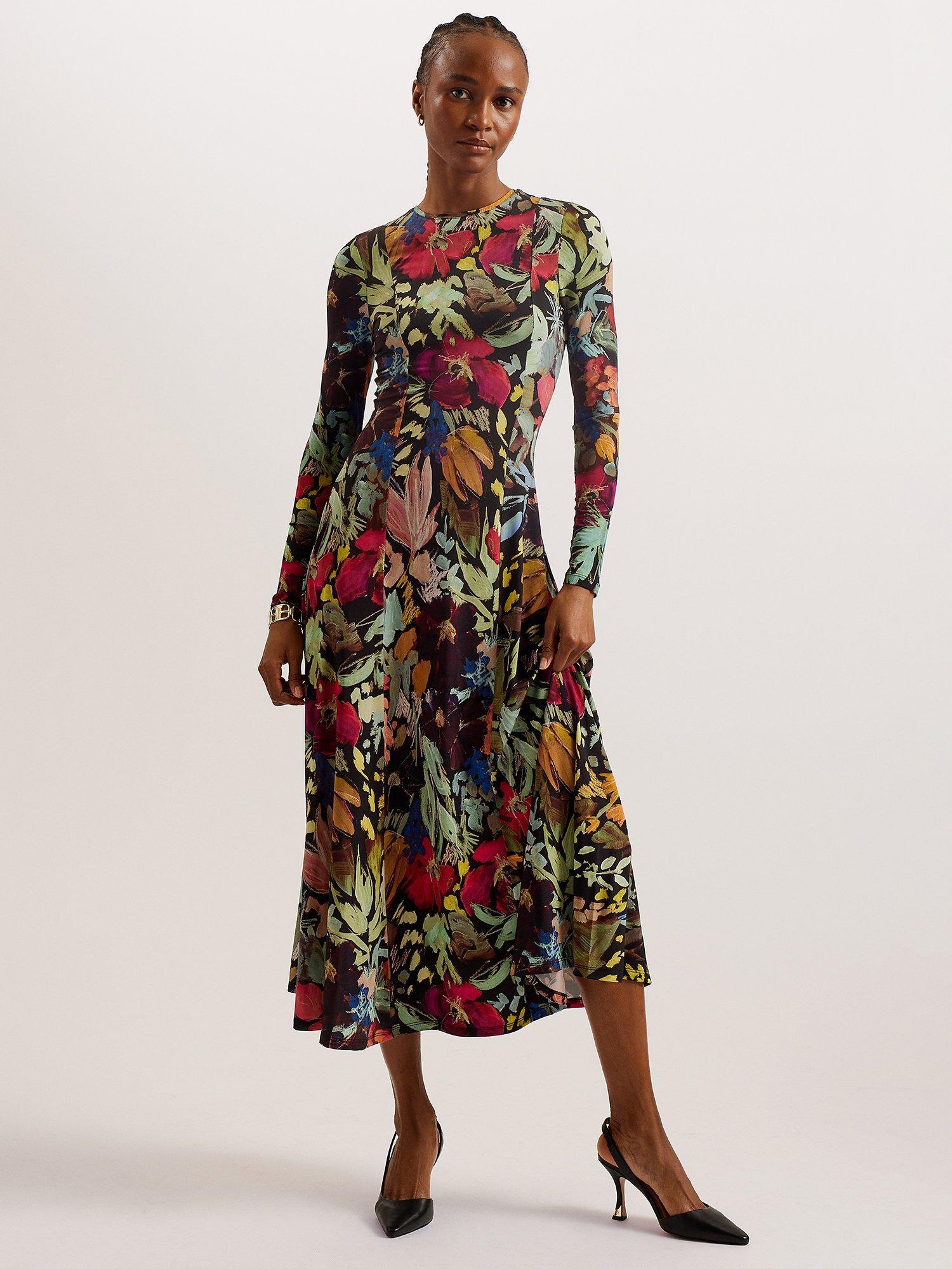 Ted Baker Alexann Abstract Print Jersey Midi Dress, Black/Multi