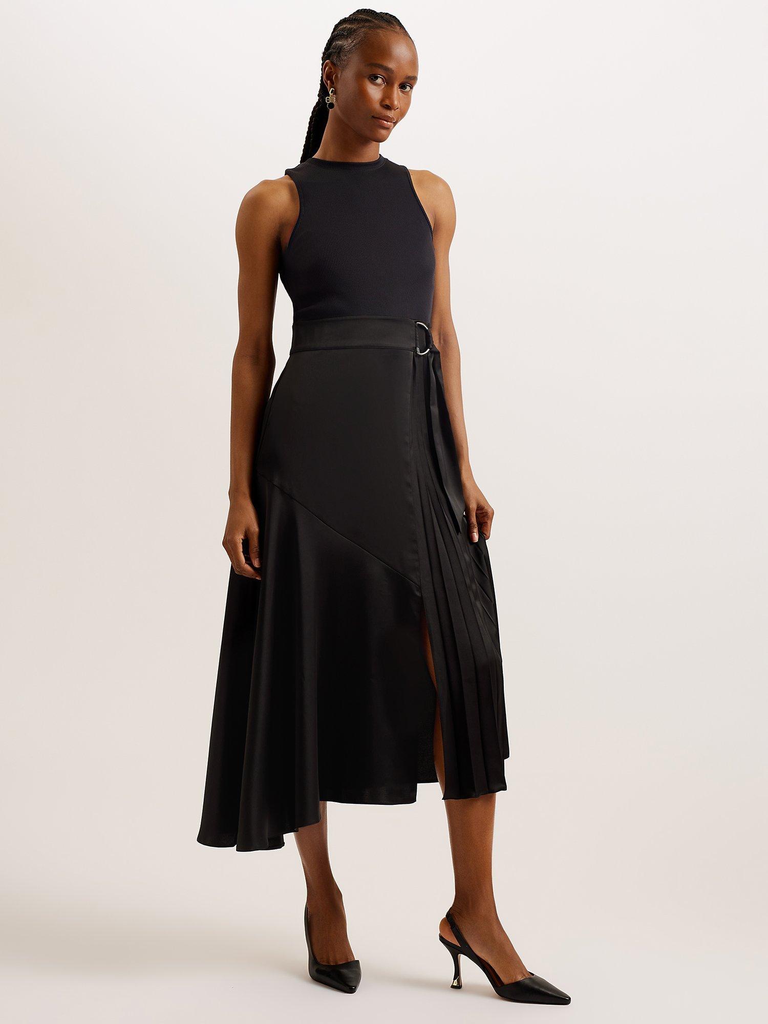 Ted Baker Wiiloww Satin Skirt Midi Dress Black