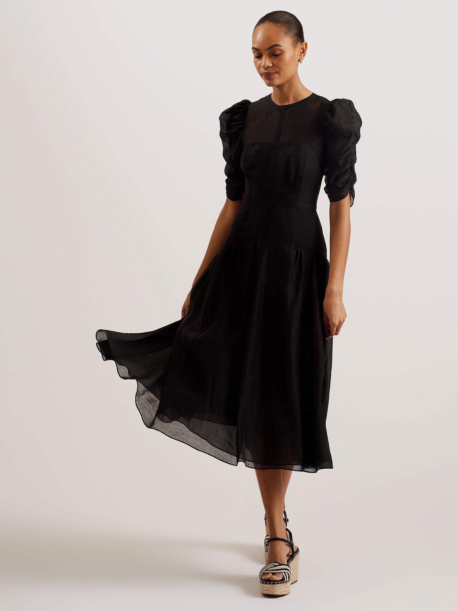 Ted Baker Tatsu Puff Sleeve Midi Dress Black