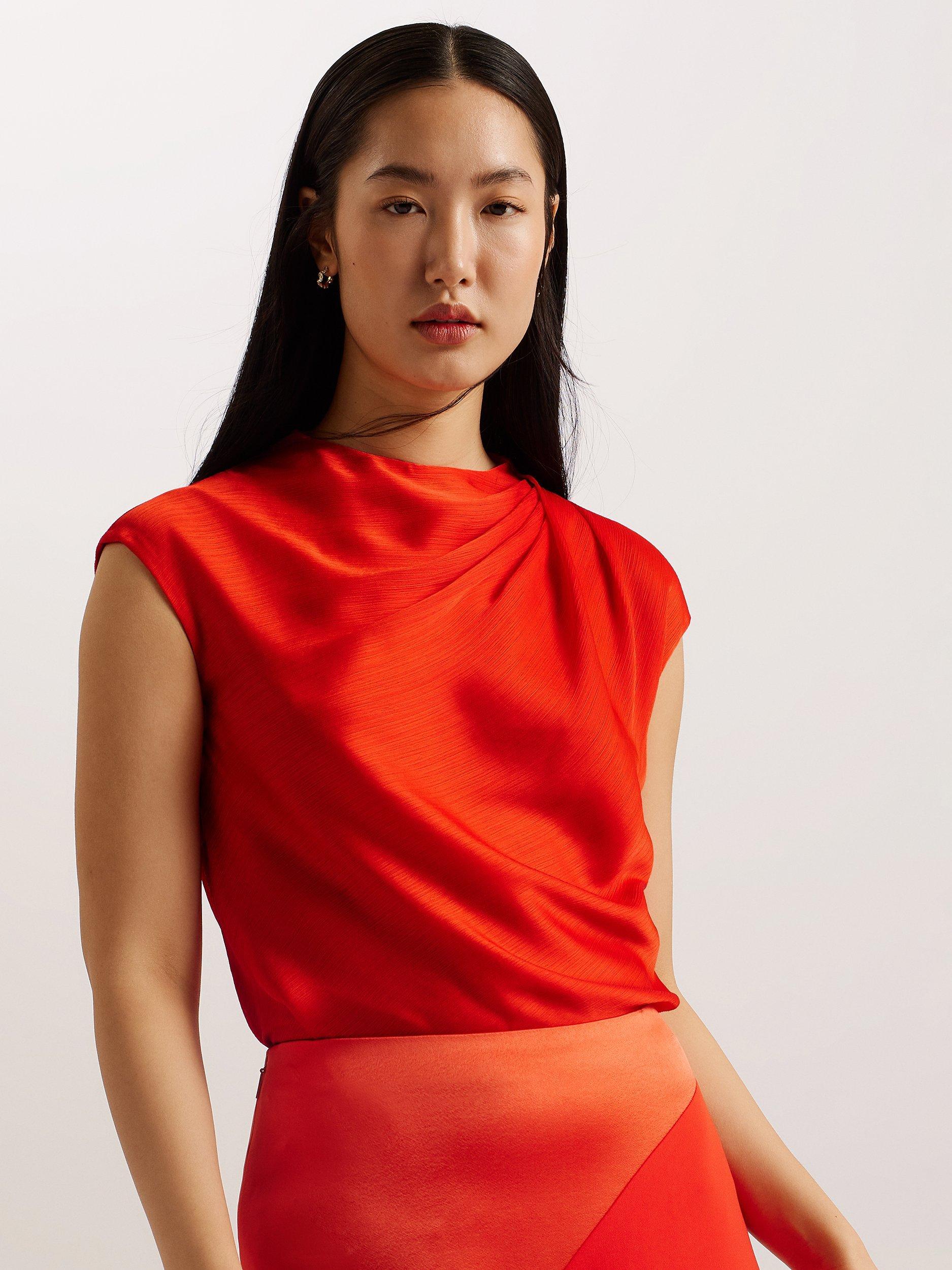 Ted Baker Misrina Drape Neck Cap Sleeve Top, Red