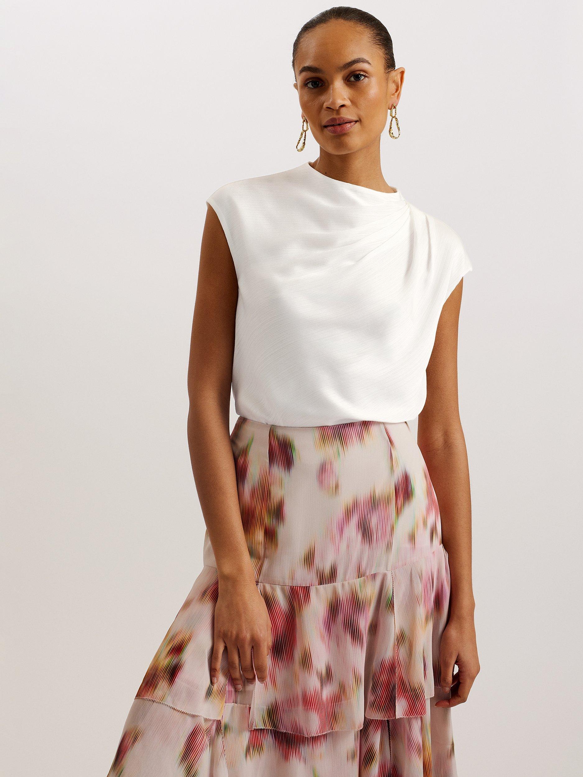 Ted Baker Misrina Drape Neck Cap Sleeve Top, Ivory