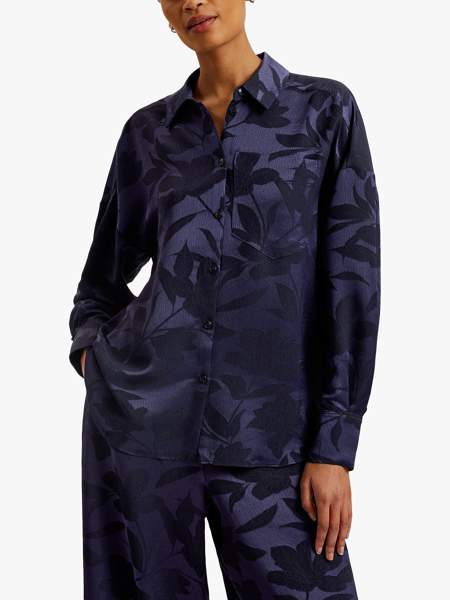 Ted Baker Bormida Floral Print Oversized Shirt, Navy