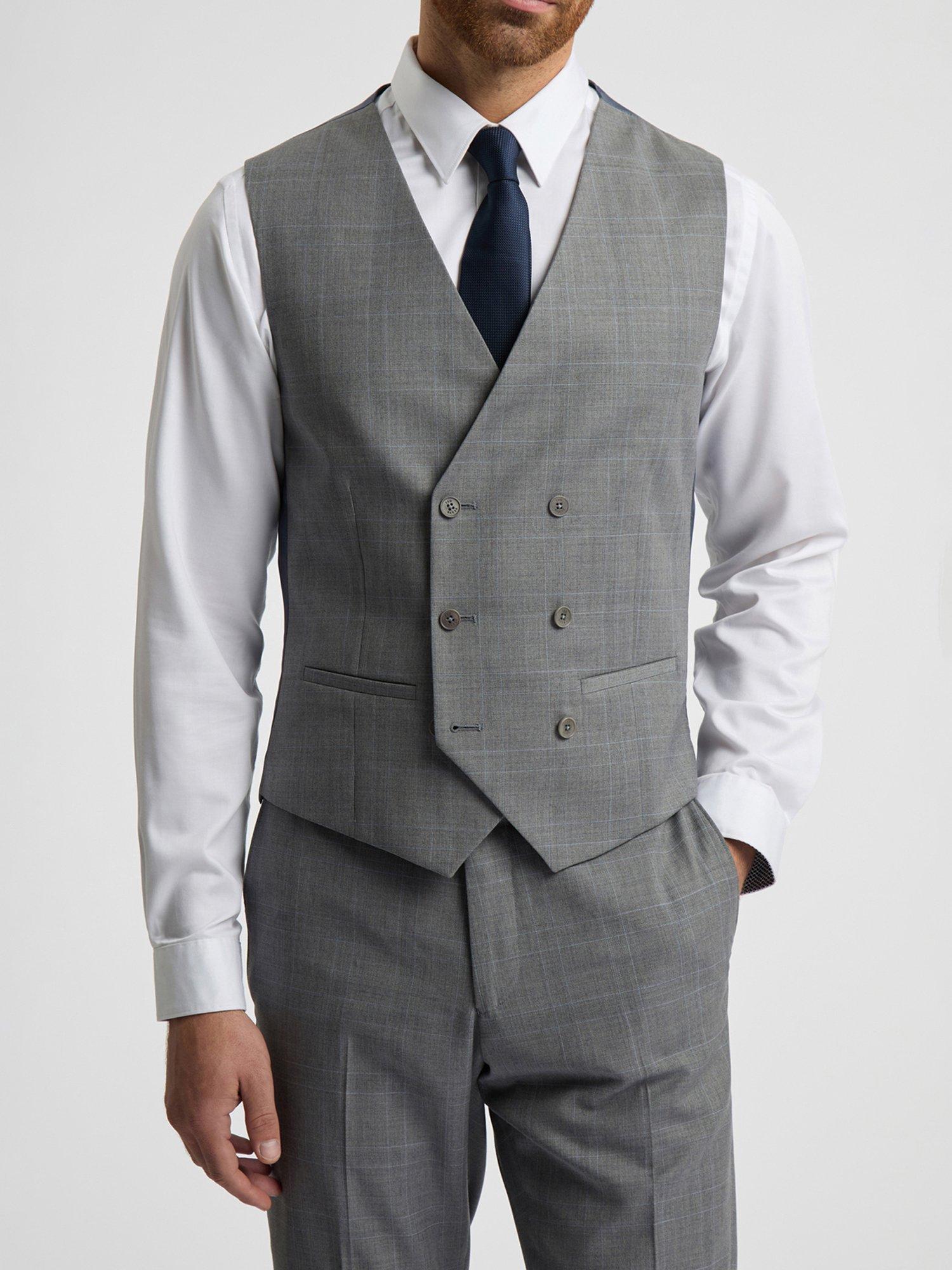 Ted Baker Soft Check Wool Blend Slim Fit Waistcoat, Grey, 42R