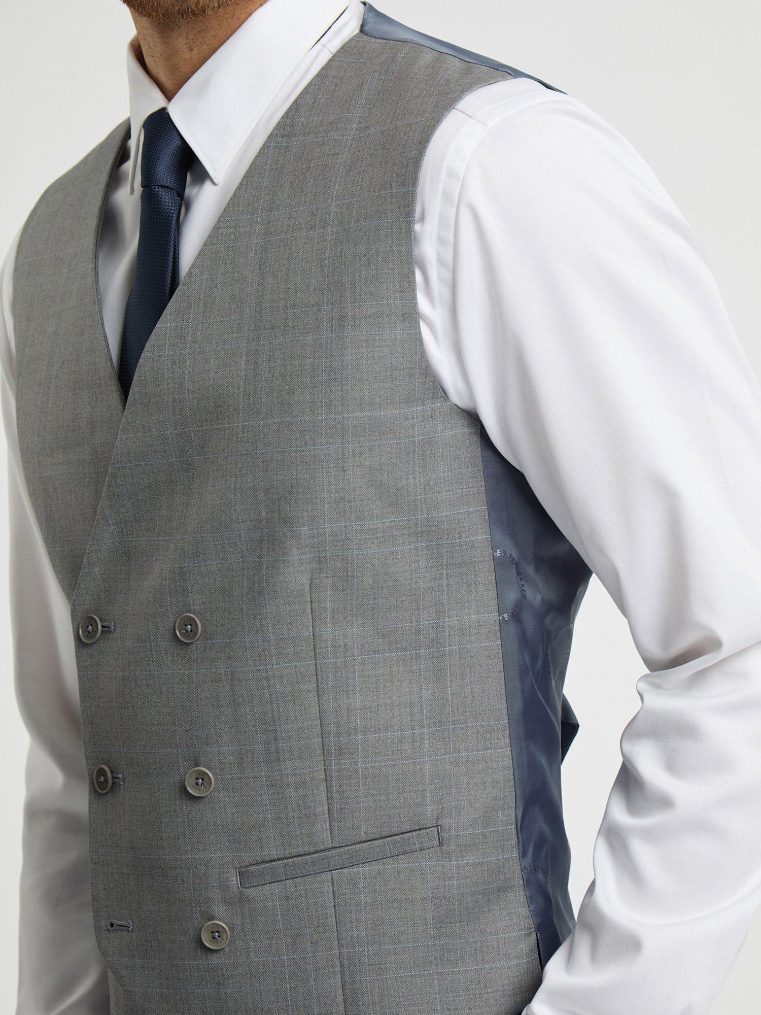 Ted Baker Soft Check Wool Blend Slim Fit Waistcoat, Grey, 42R