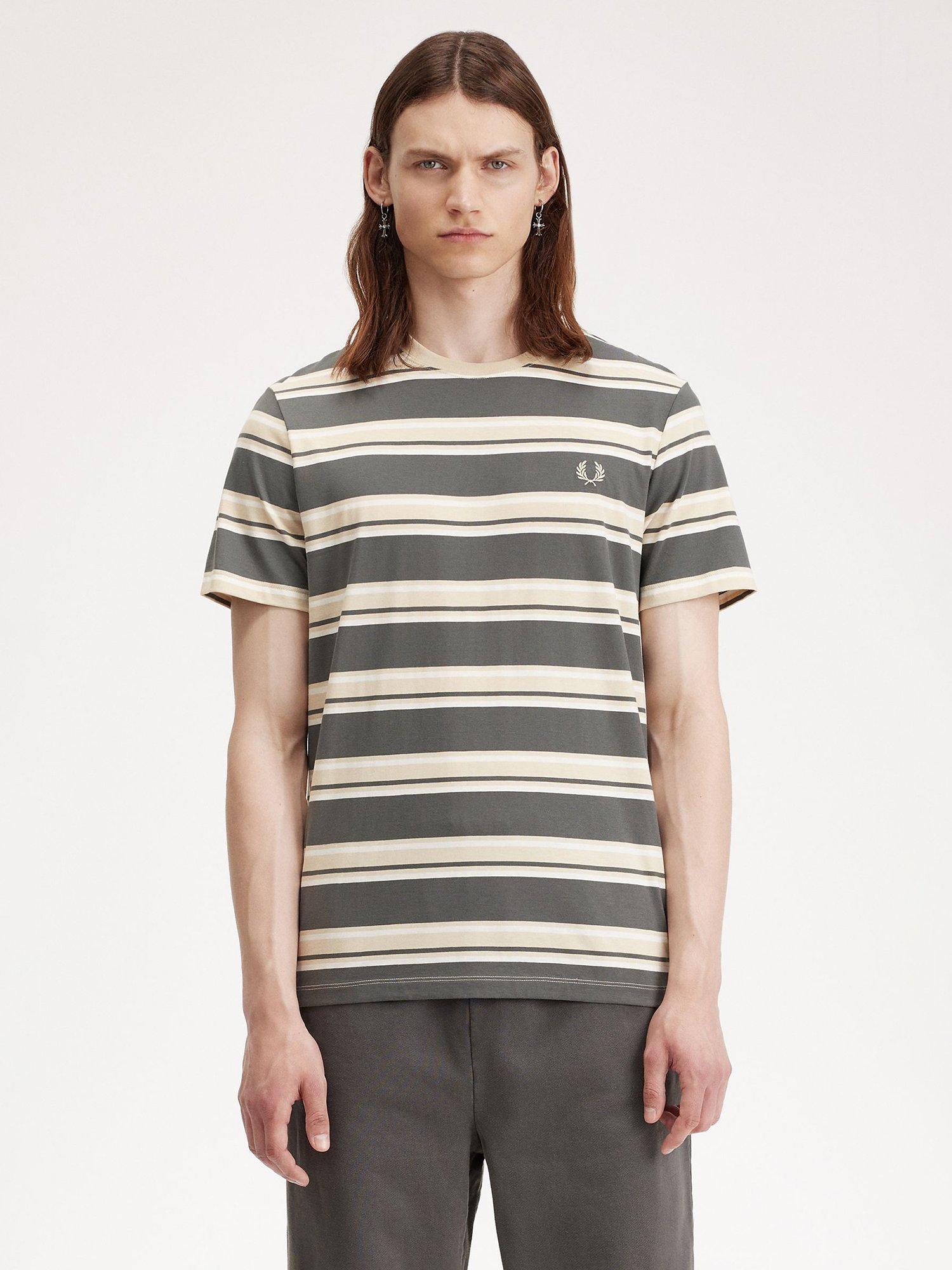 Fred Perry Yarn Dye Stripe T-Shirt, Fieldgreen/Oatmeal