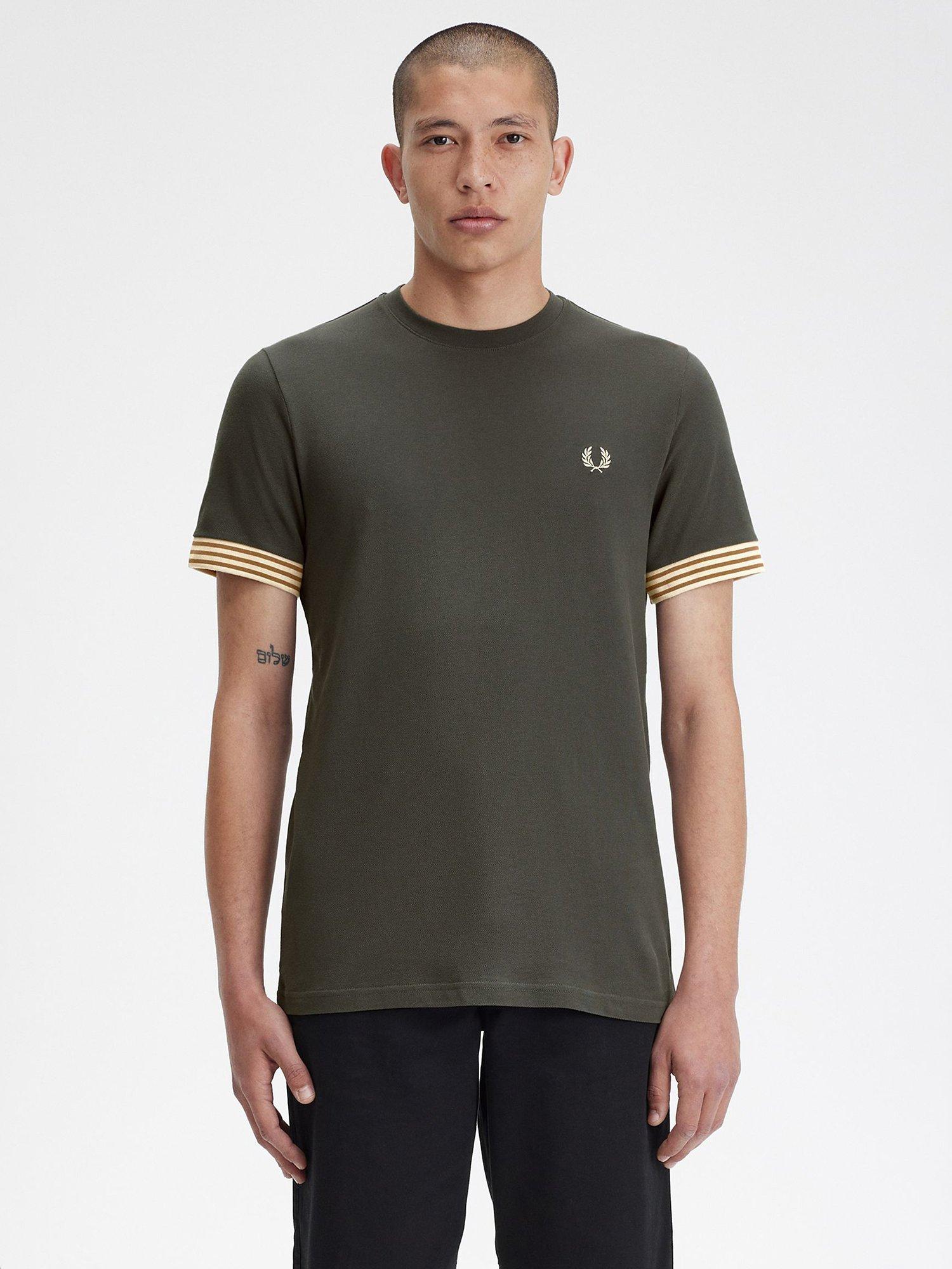 Fred Perry Stripe Cuff T-Shirt, Green/Multi