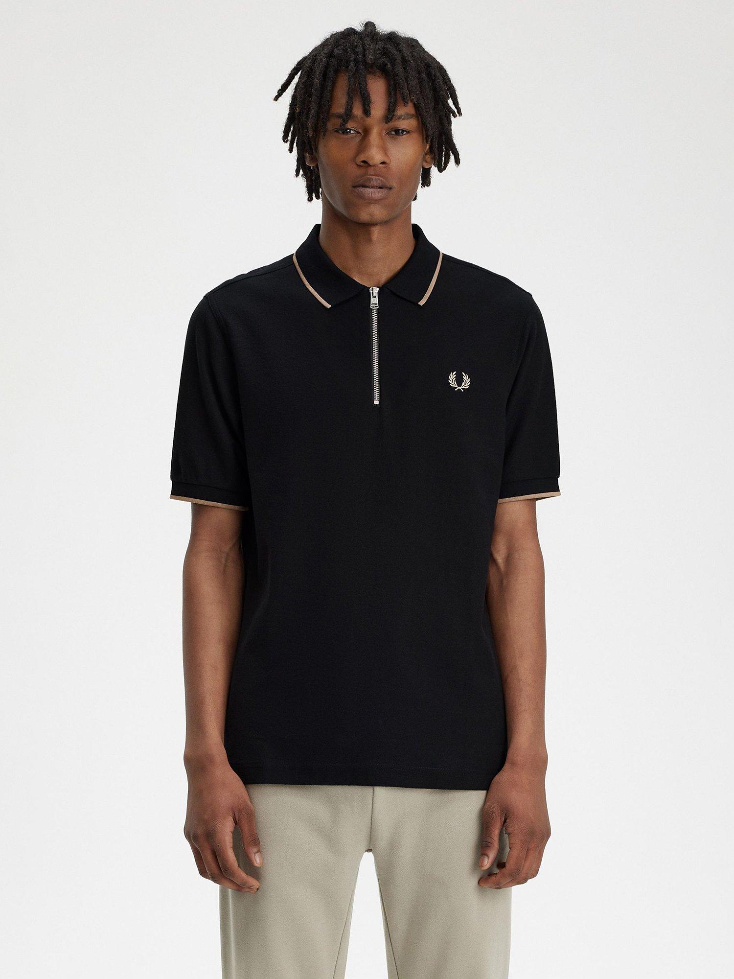 Fred Perry Cotton Crepe Piqué Polo Shirt, Black