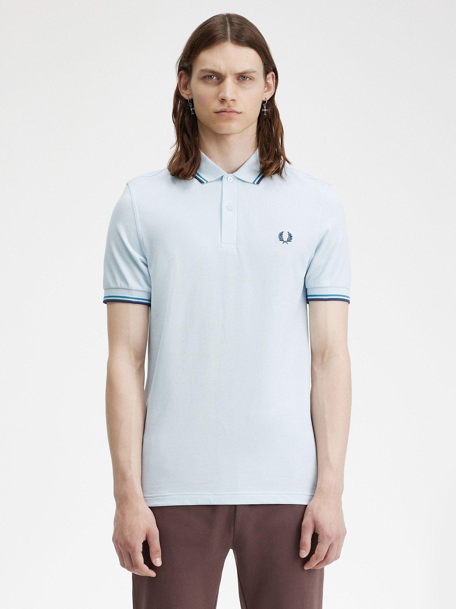 Fred Perry Twin Tipped Short Sleeve Polo Shirt, Lice/Blue, L