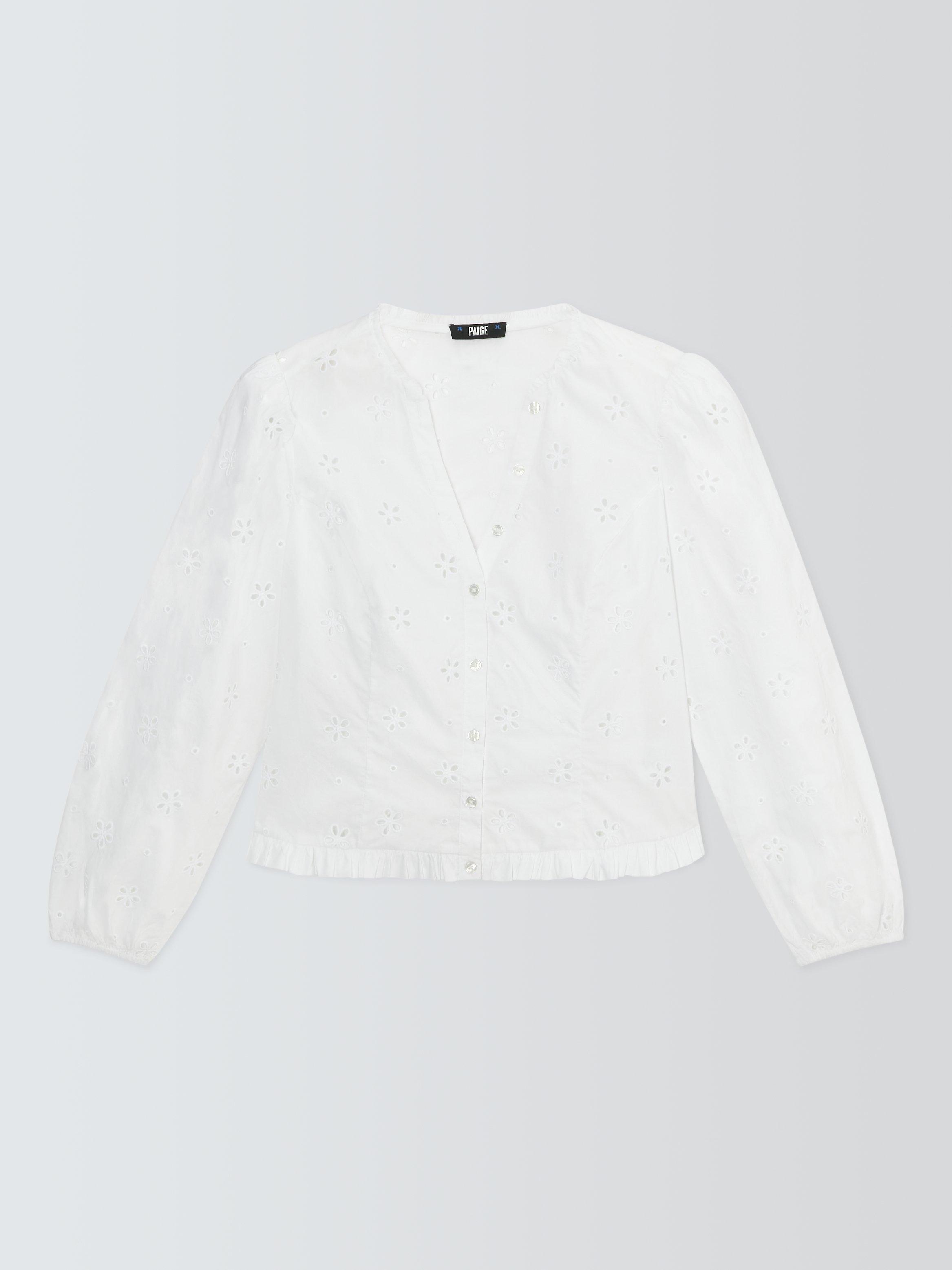 PAIGE Juno Floral Eyelet Cropped Blouse, White
