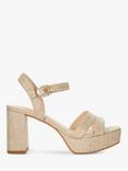 Dune Molten Platform and Block Heel Fabric Sandals, Natural