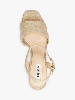 Dune Molten Platform and Block Heel Fabric Sandals, Natural - view 2, Natural-canvas