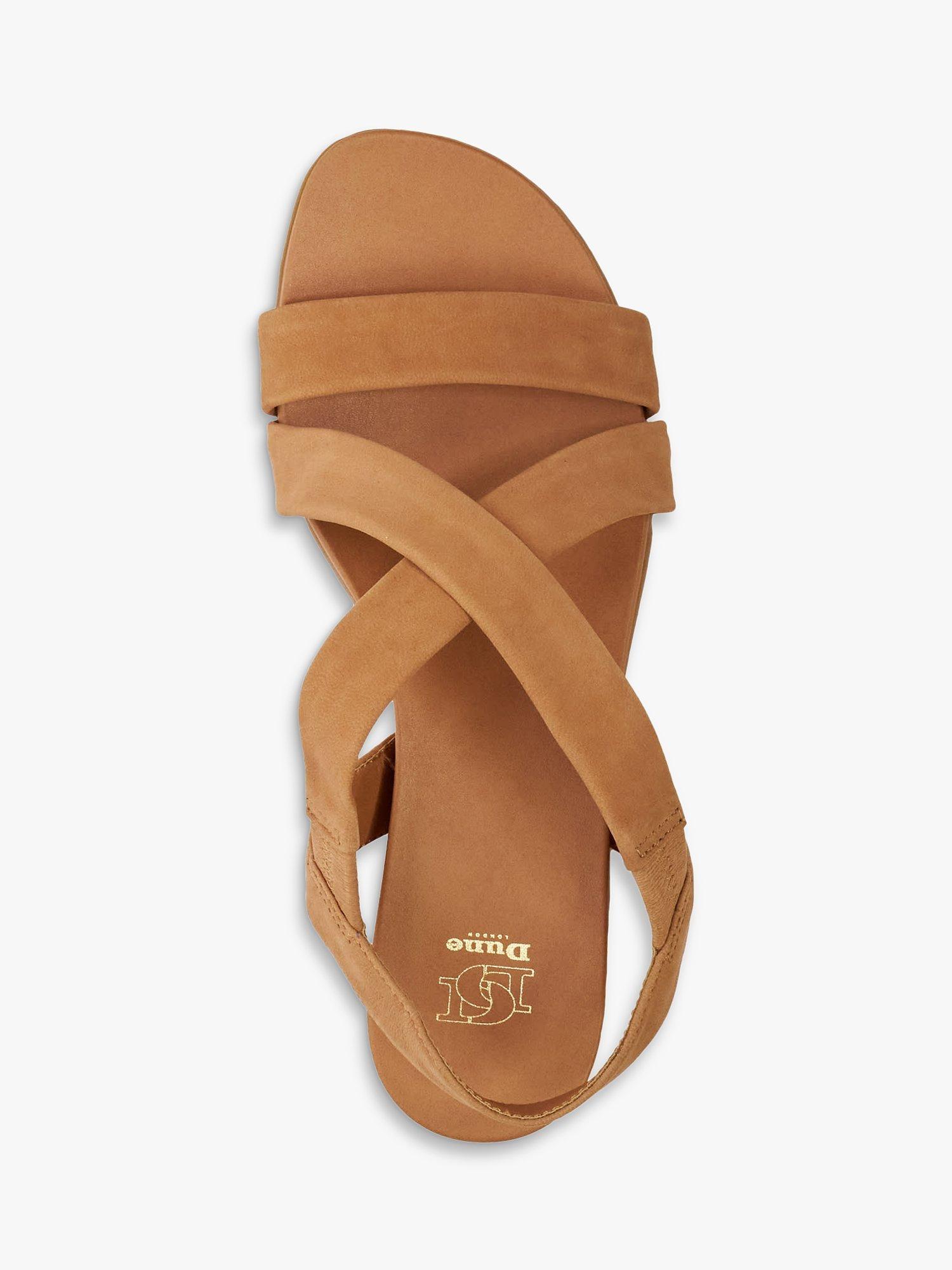 Product image 2 of 6, which shows Dune Landies Nubuck Cross Strap Sandals, Camel, EU36