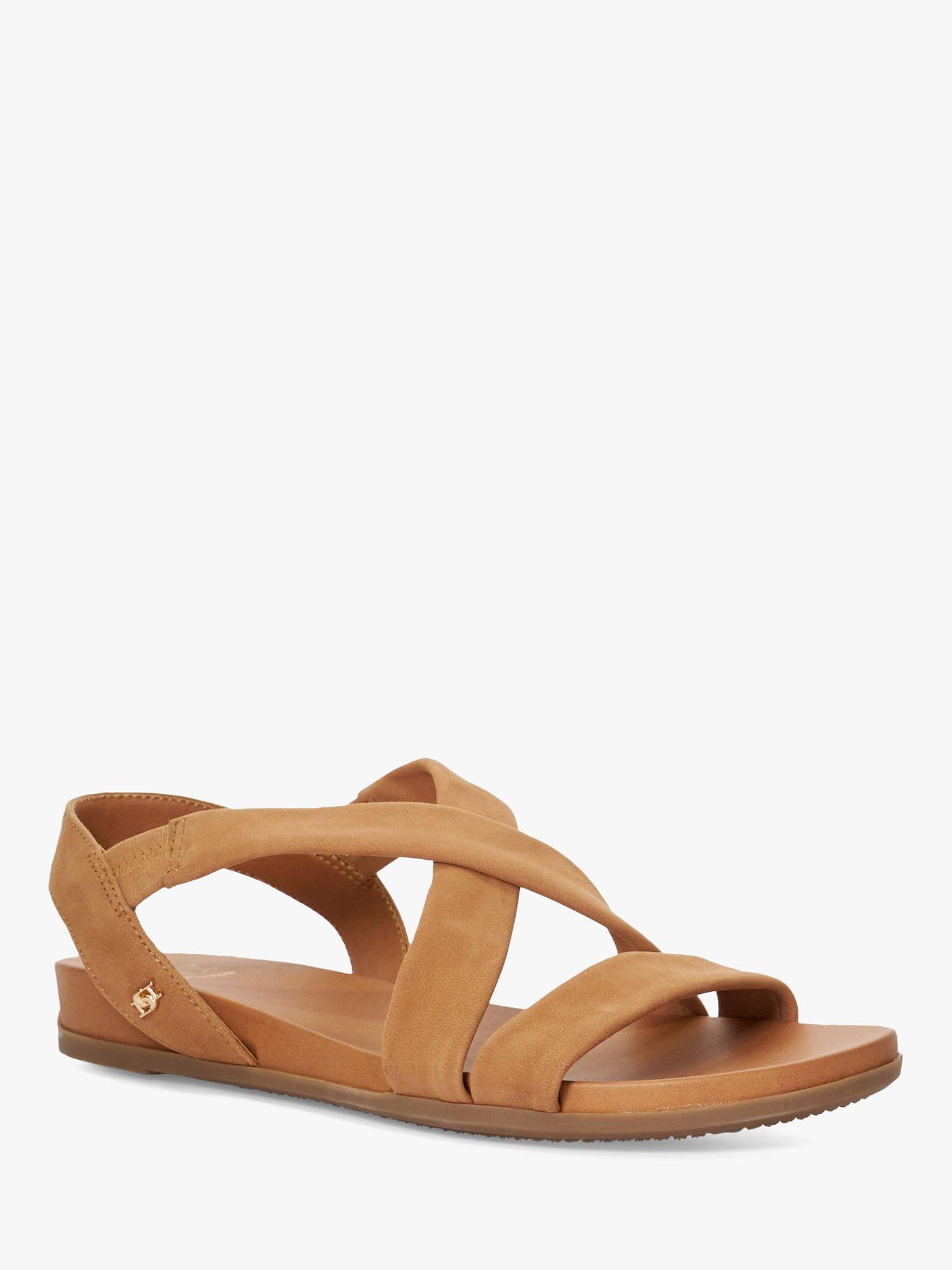 Product image 3 of 6, which shows Dune Landies Nubuck Cross Strap Sandals, Camel, EU36