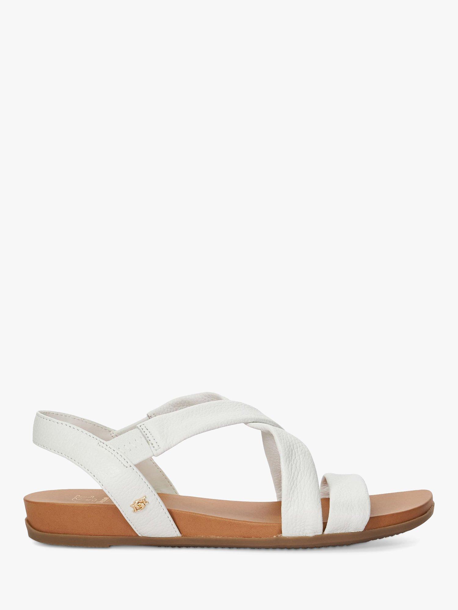 Product image 1 of 6, which shows Dune Landies Leather Cross Strap Sandals, White, EU37