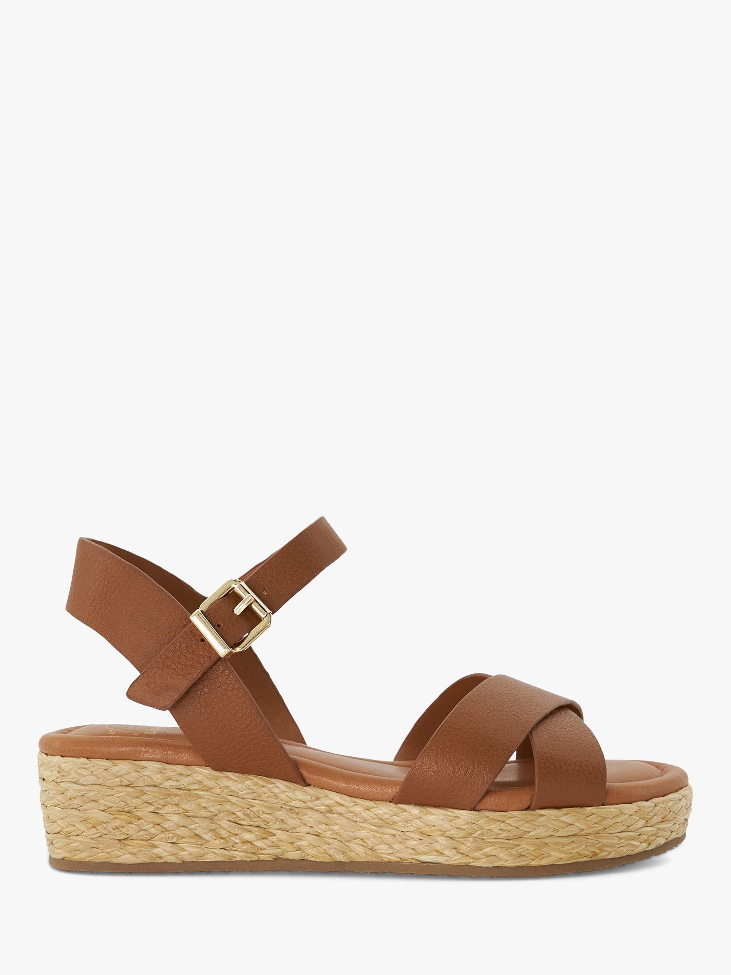 Dune Linnie Leather Cross Strap Sandals, Dark Tan