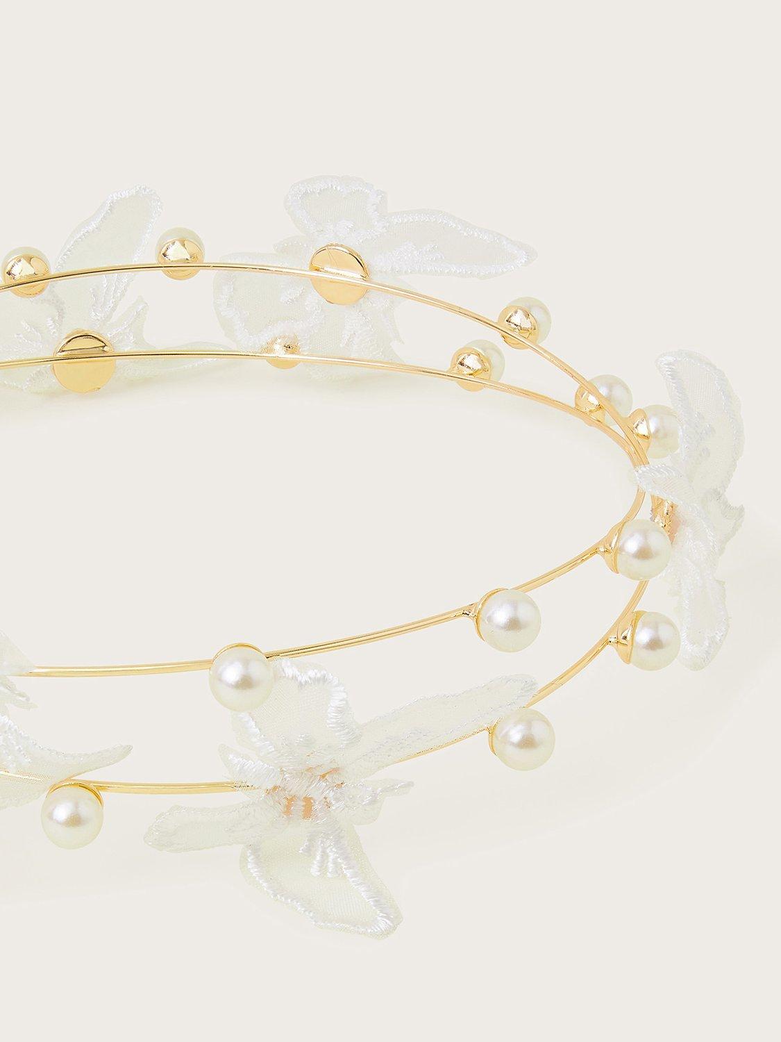 Monsoon Kids' Pearl Butterfly Bridesmaid Headband, Gold