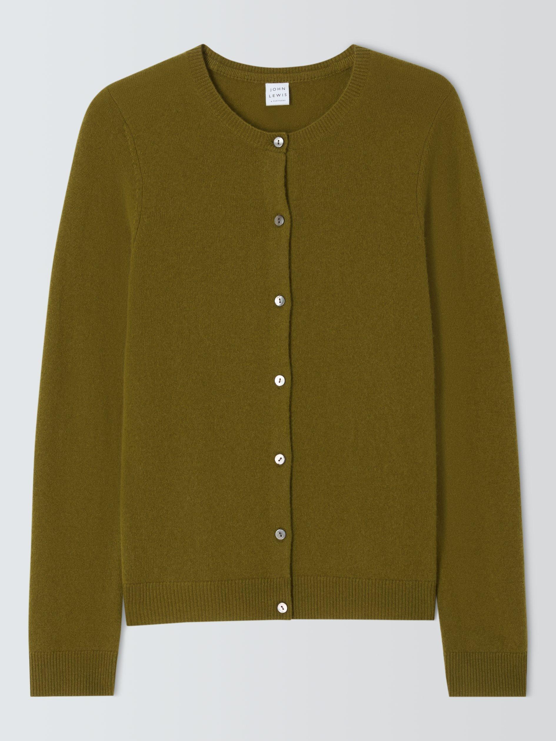 John Lewis Cashmere Crew Neck Cardigan Olive