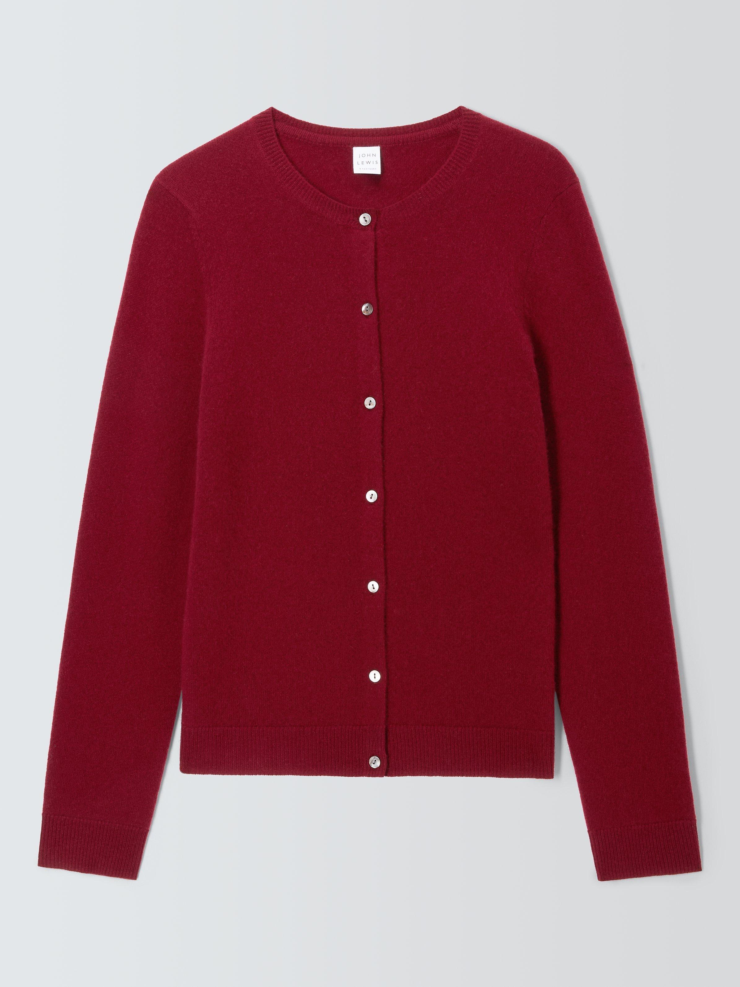 John Lewis Cashmere Crew Neck Cardigan Merlot