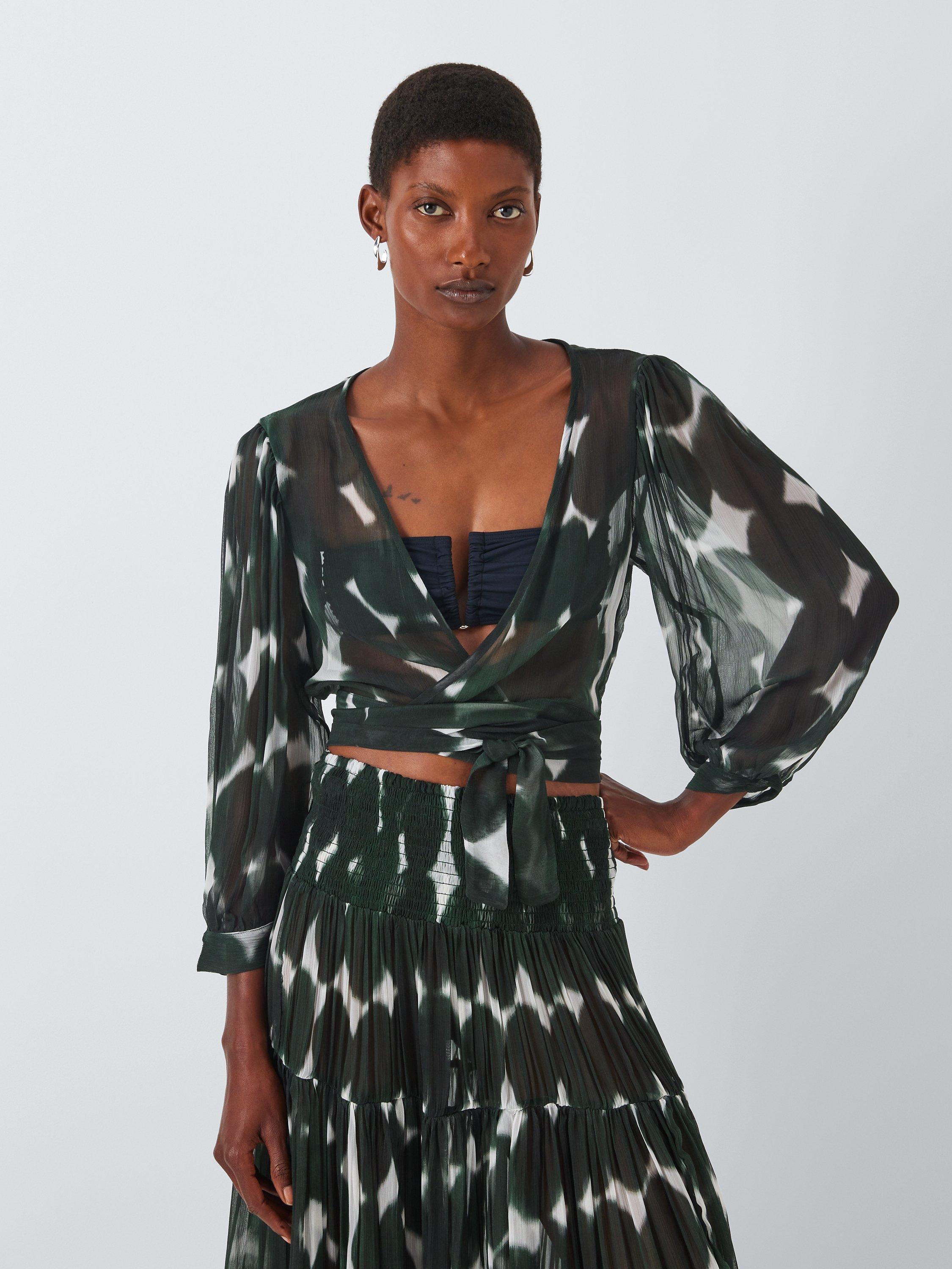 John Lewis Haze Spot Chiffon Beach Top, Green