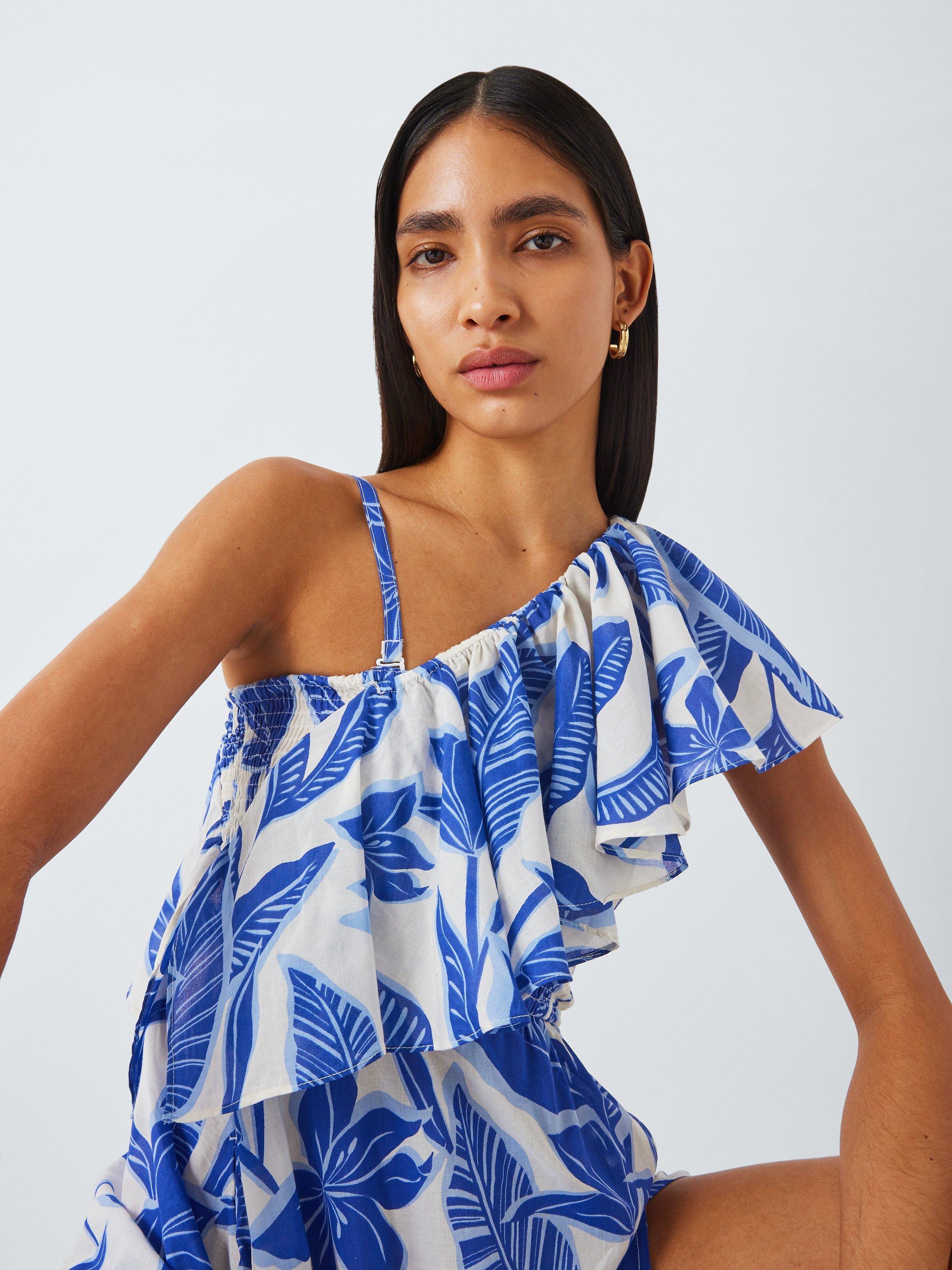 John Lewis Ayanna Frill Midi Beach Dress Blue Multi