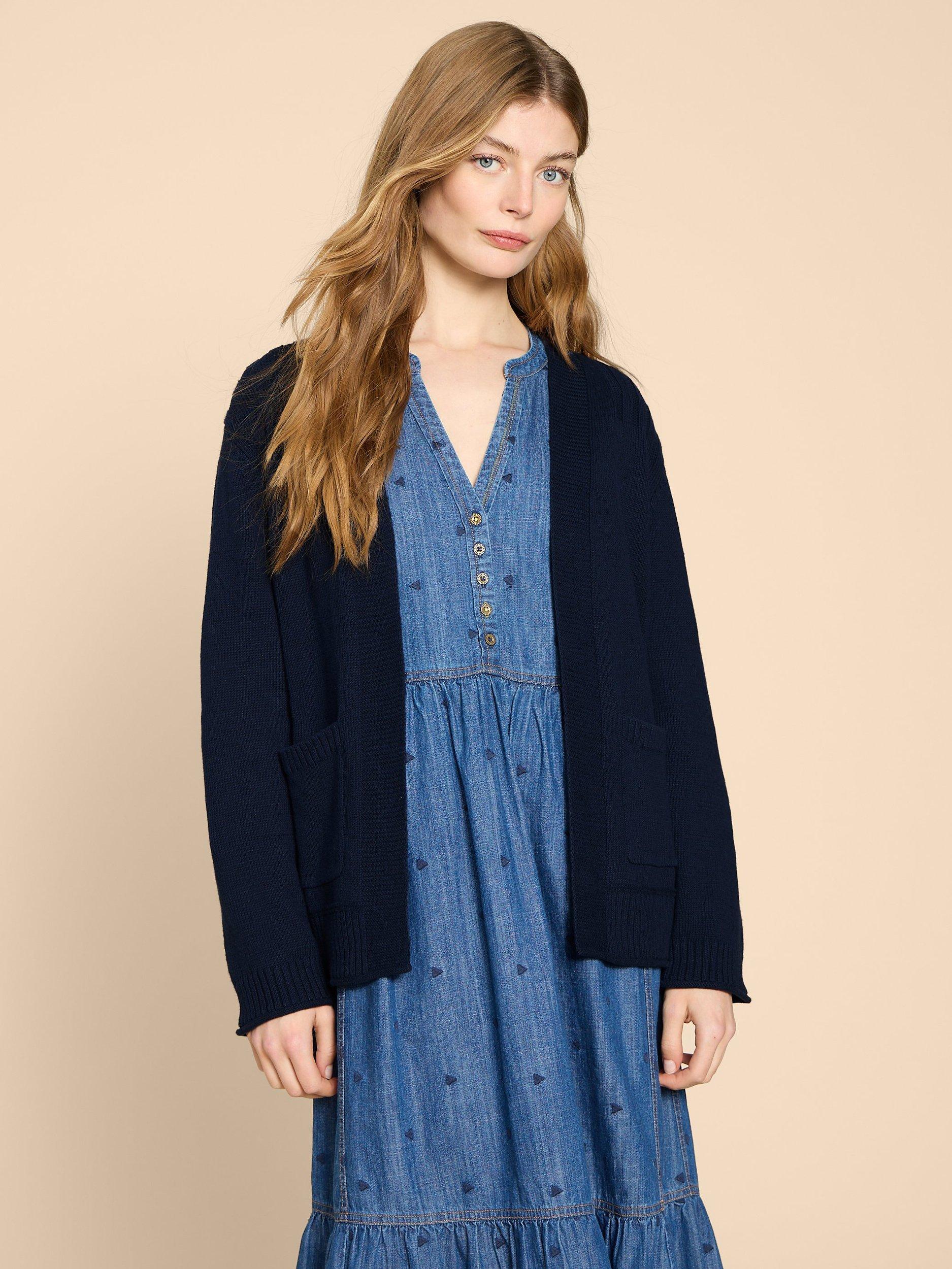 White Stuff Tula Cotton Linen Blend Cardigan, French Navy
