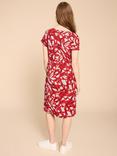 White Stuff Tallie Leaf Print Jersey Dress, Red/Multi