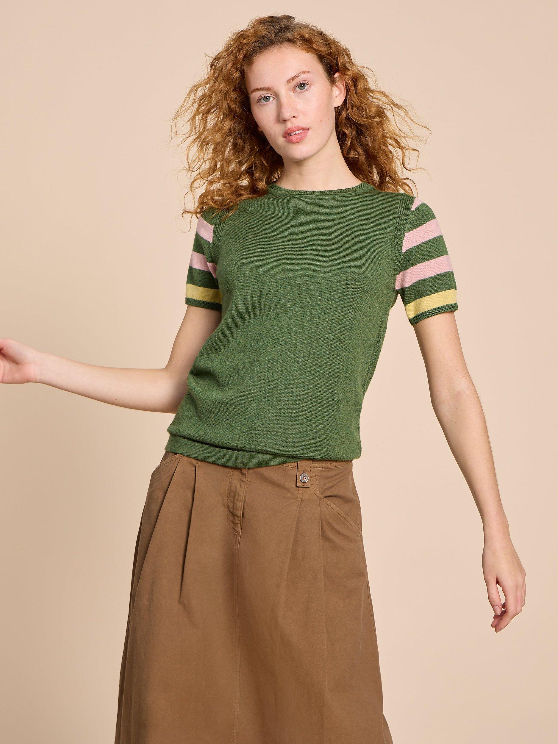 White Stuff Merino Wool Striped Jumper, Green/Multi