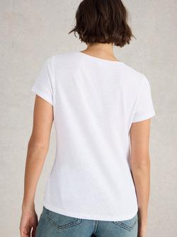 White Stuff Ellie Embroidered Linen Blend T-Shirt, Brilliant White - view 2, Brilliant White