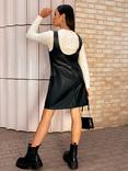 Chi Chi London Faux Leather Pinafore Dress, Black