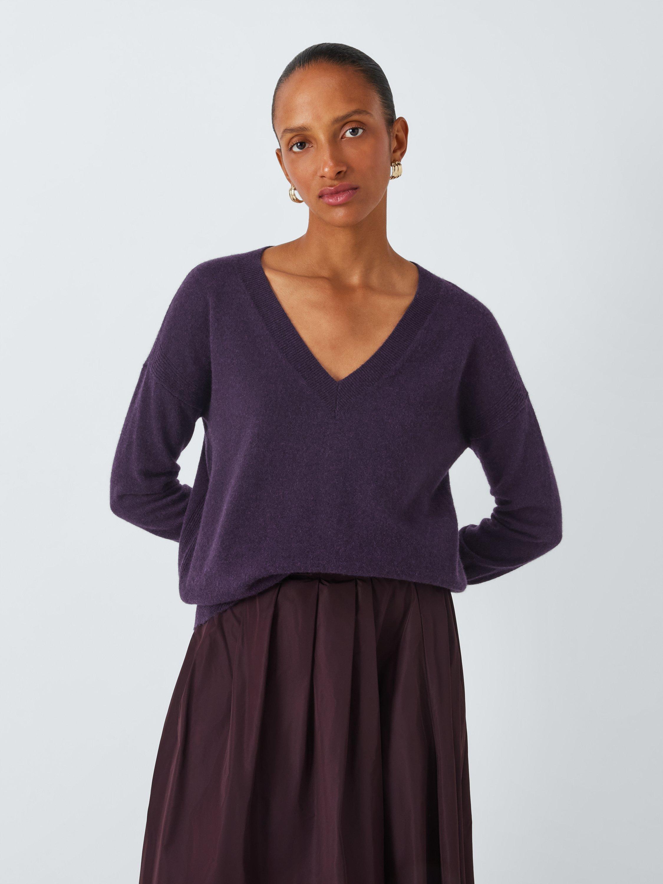 John Lewis Cashmere Relaxed V Neck Jumper Aubergine