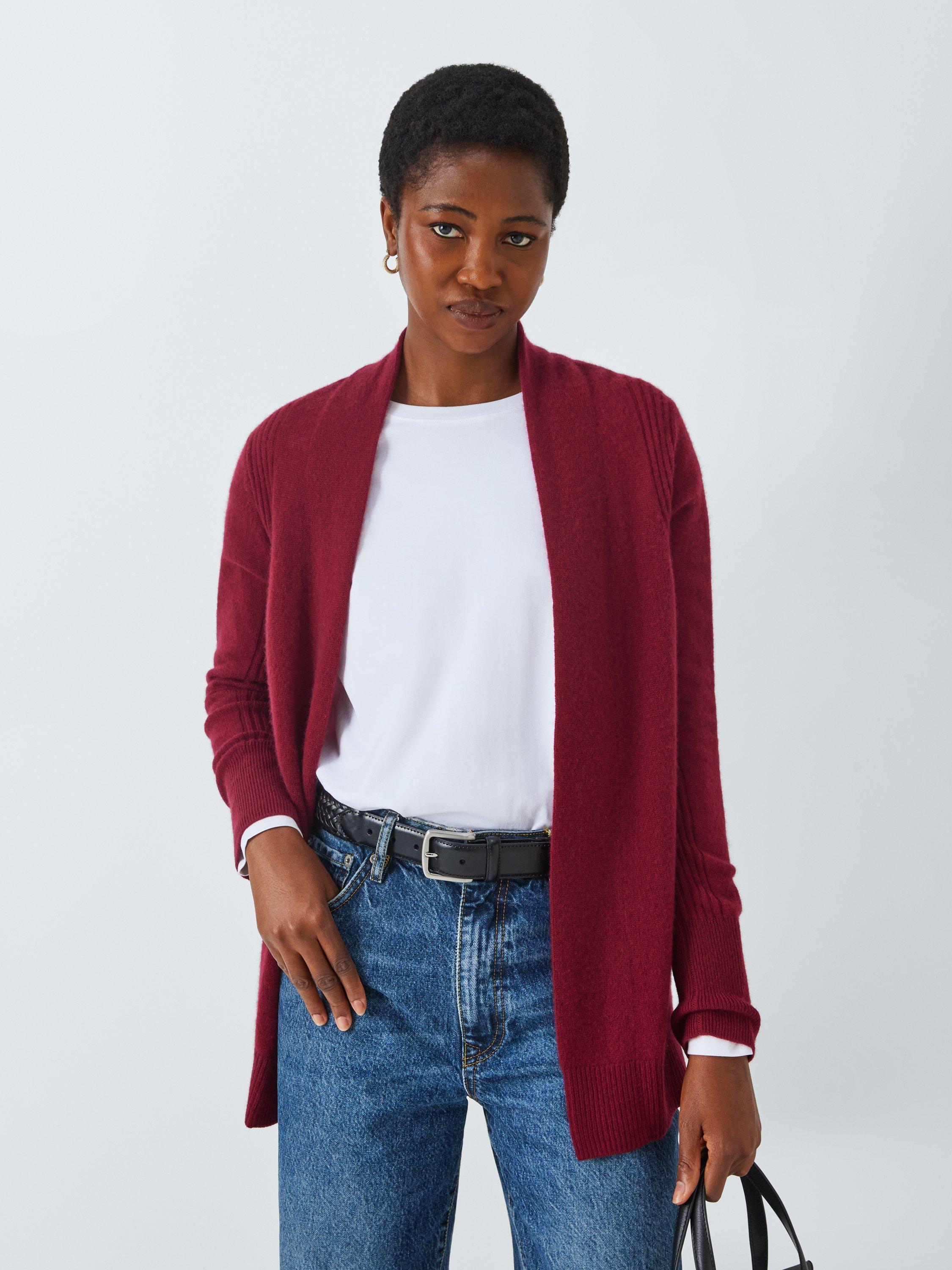 John Lewis Cashmere Rib Cardigan Burgundy