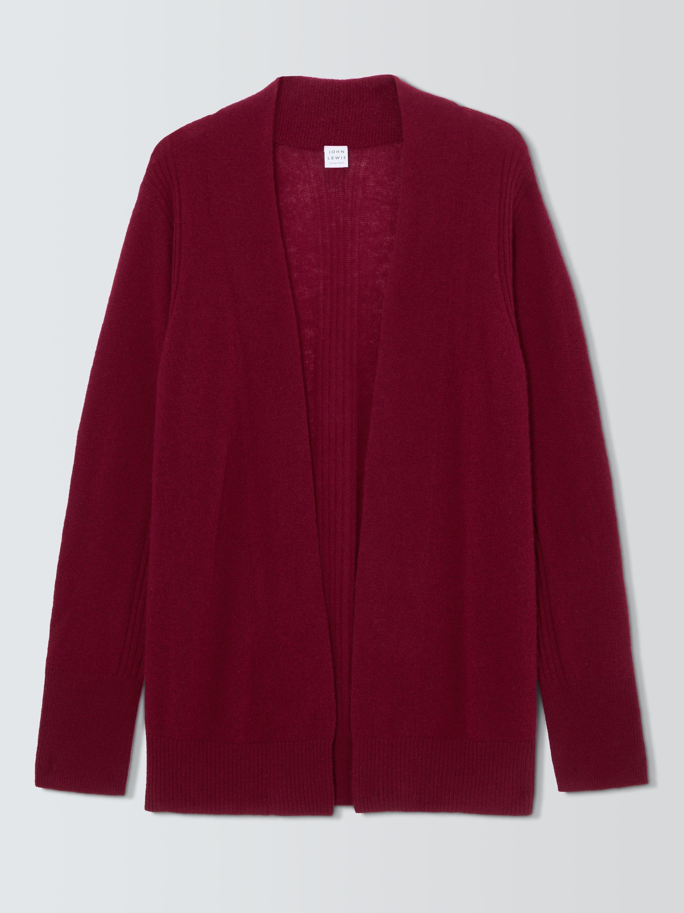 John Lewis Cashmere Rib Cardigan Burgundy