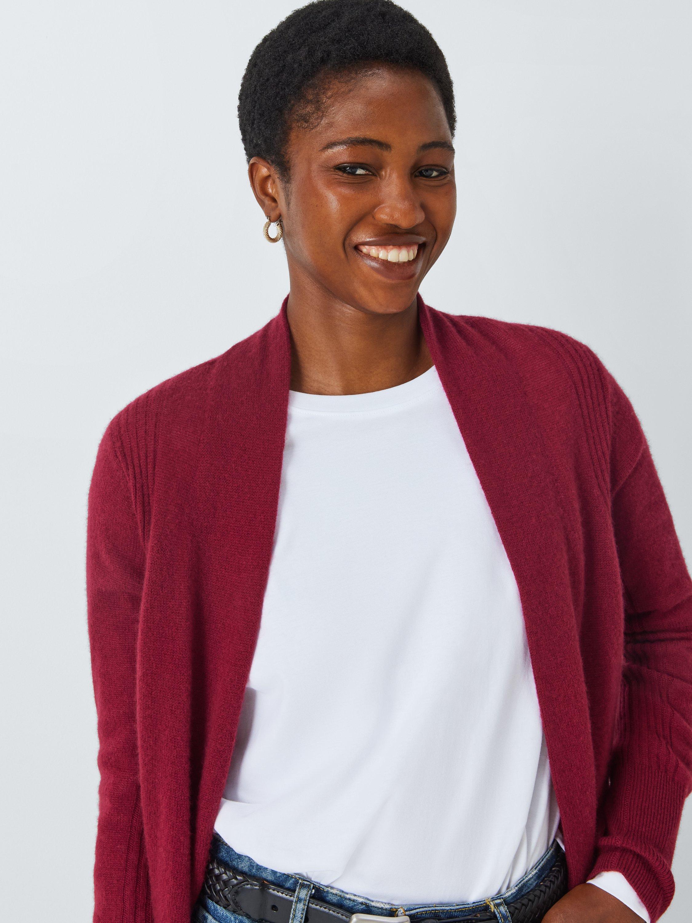 John Lewis Cashmere Rib Cardigan Burgundy