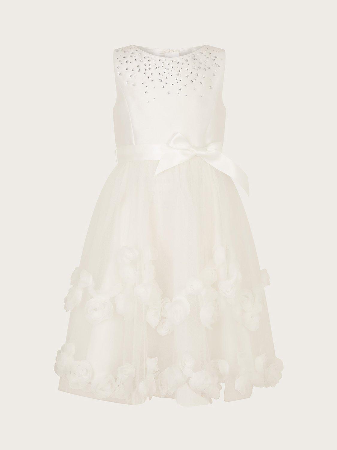 Monsoon Kids' Amber Diamante 3D Rose Occasion Dress, Ivory