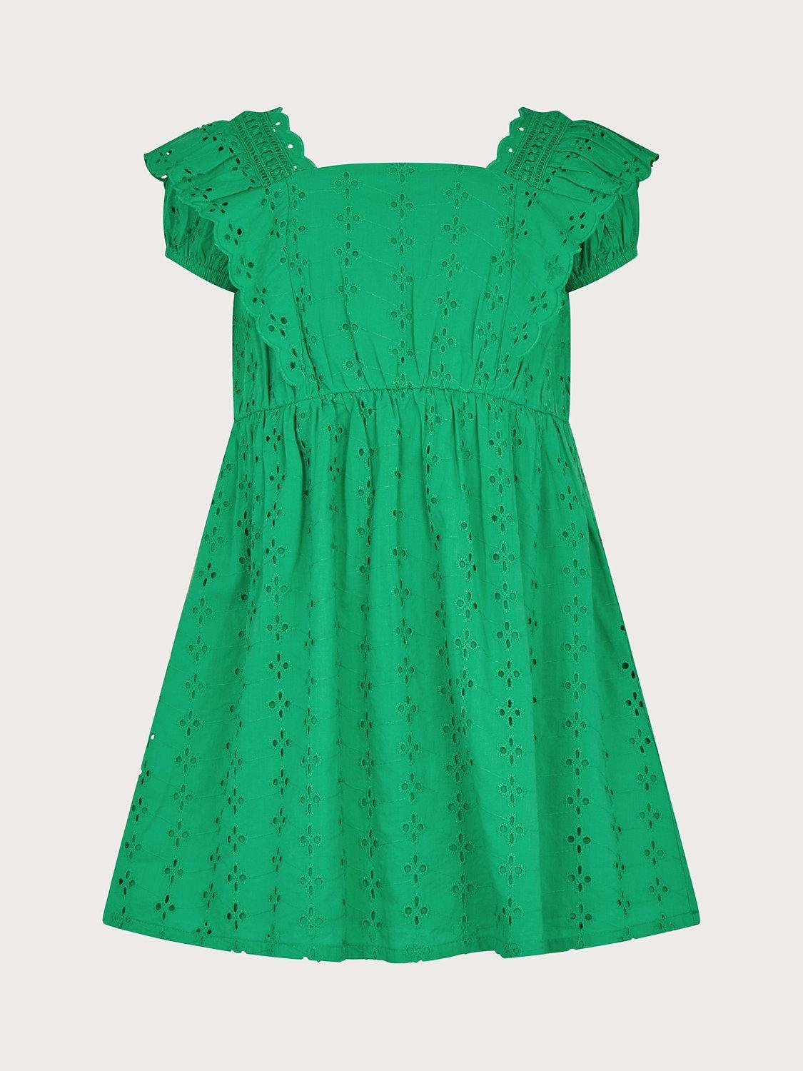 Monsoon Kids' Broderie Anglaise Frill Dress, Green