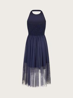 Monsoon Kids' Hayley Lace Halter Neck Dip Hem Prom Dress - view 2, Navy