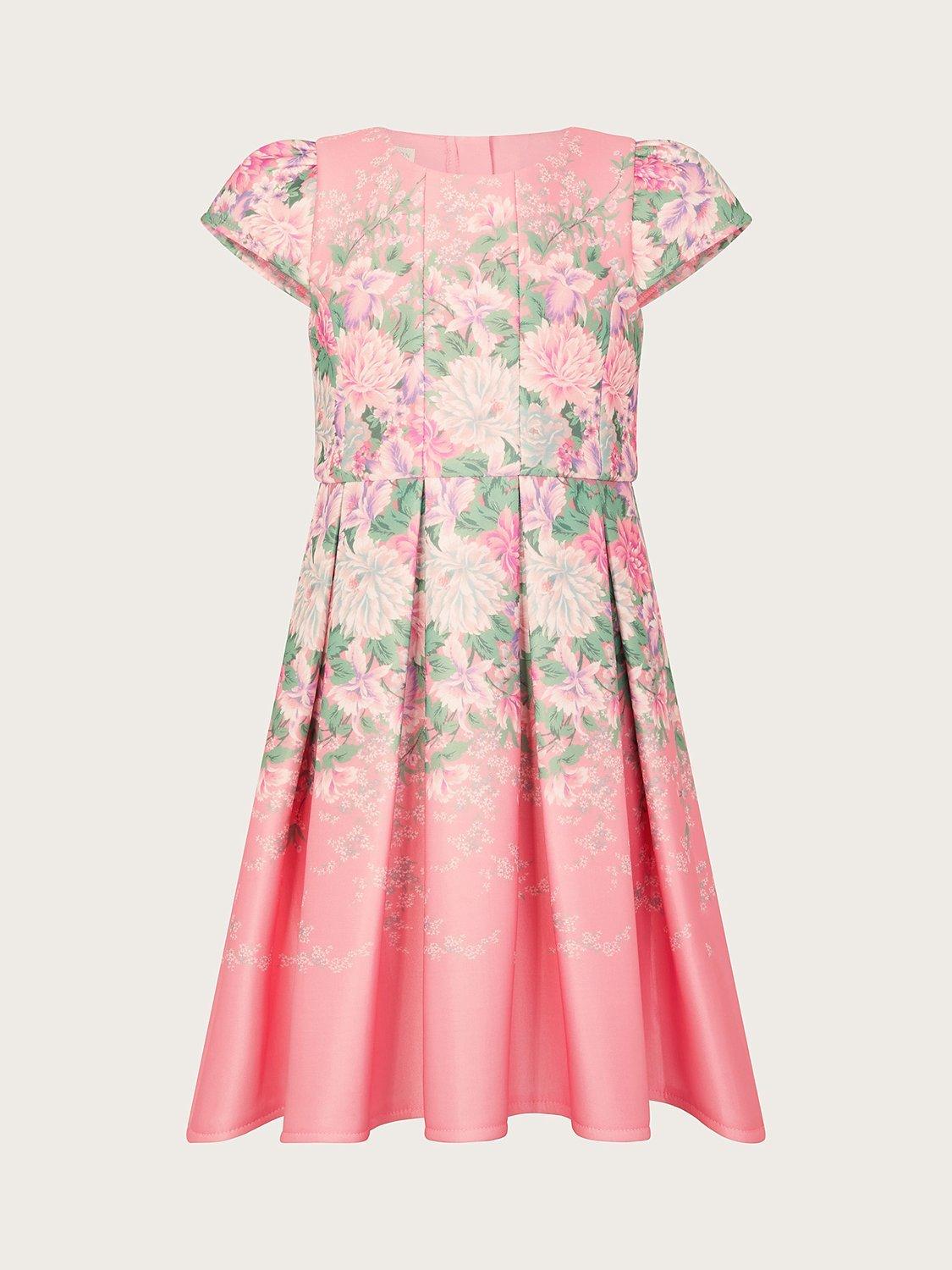 Monsoon Kids' Floral Printed Scuba Dress, Pink