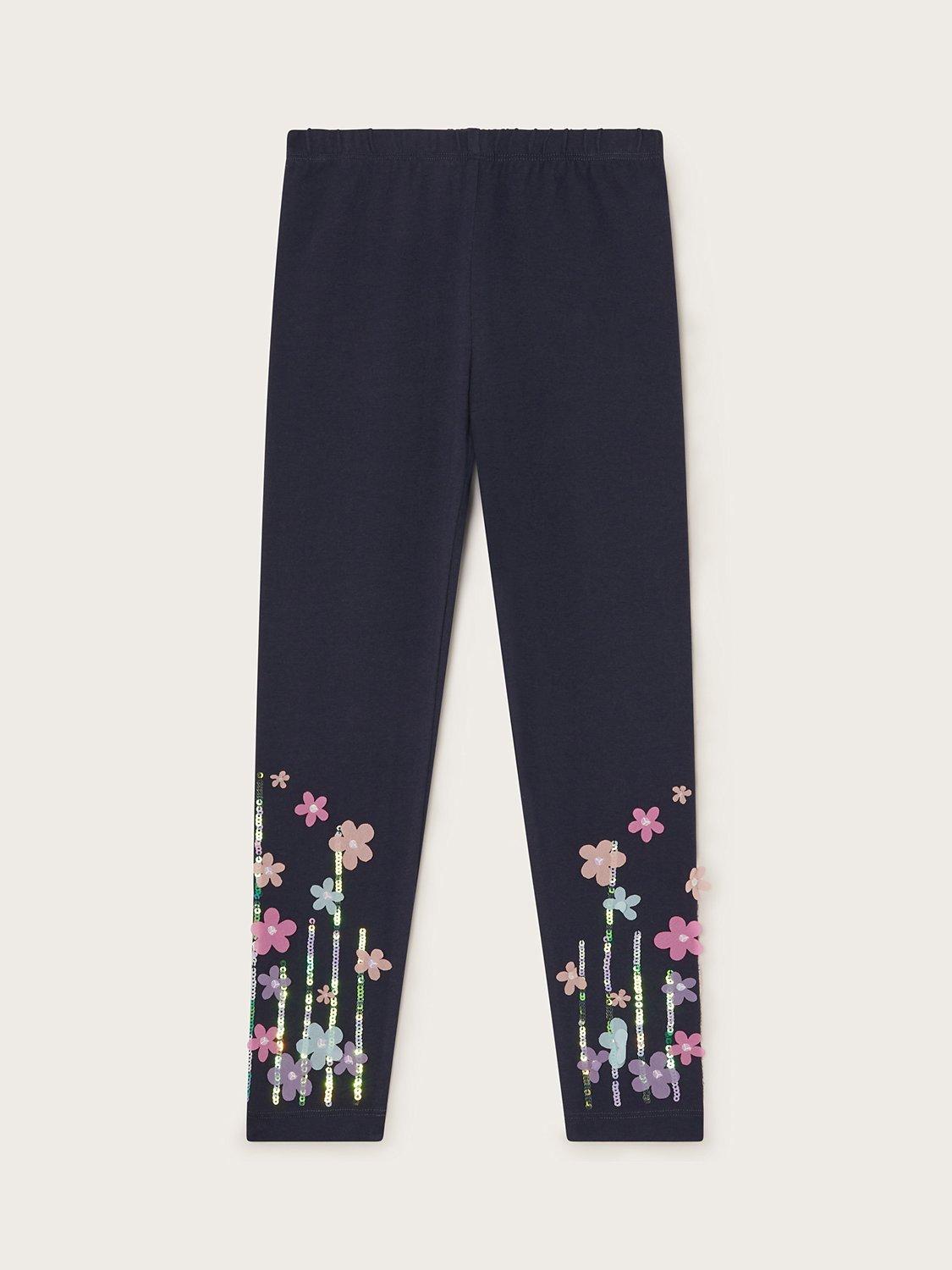 Monsoon Kids' Floral Sequin Embellished Leggings, Navy