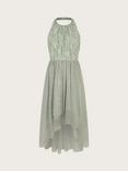 Monsoon Kids' Hayley Lace Halter Neck Dip Hem Prom Dress, Sage