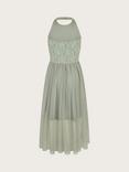 Monsoon Kids' Hayley Lace Halter Neck Dip Hem Prom Dress, Sage