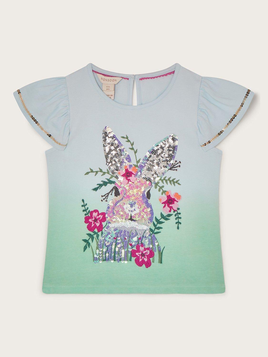 Monsoon Kids' Sequin Bunny Top, Aqua