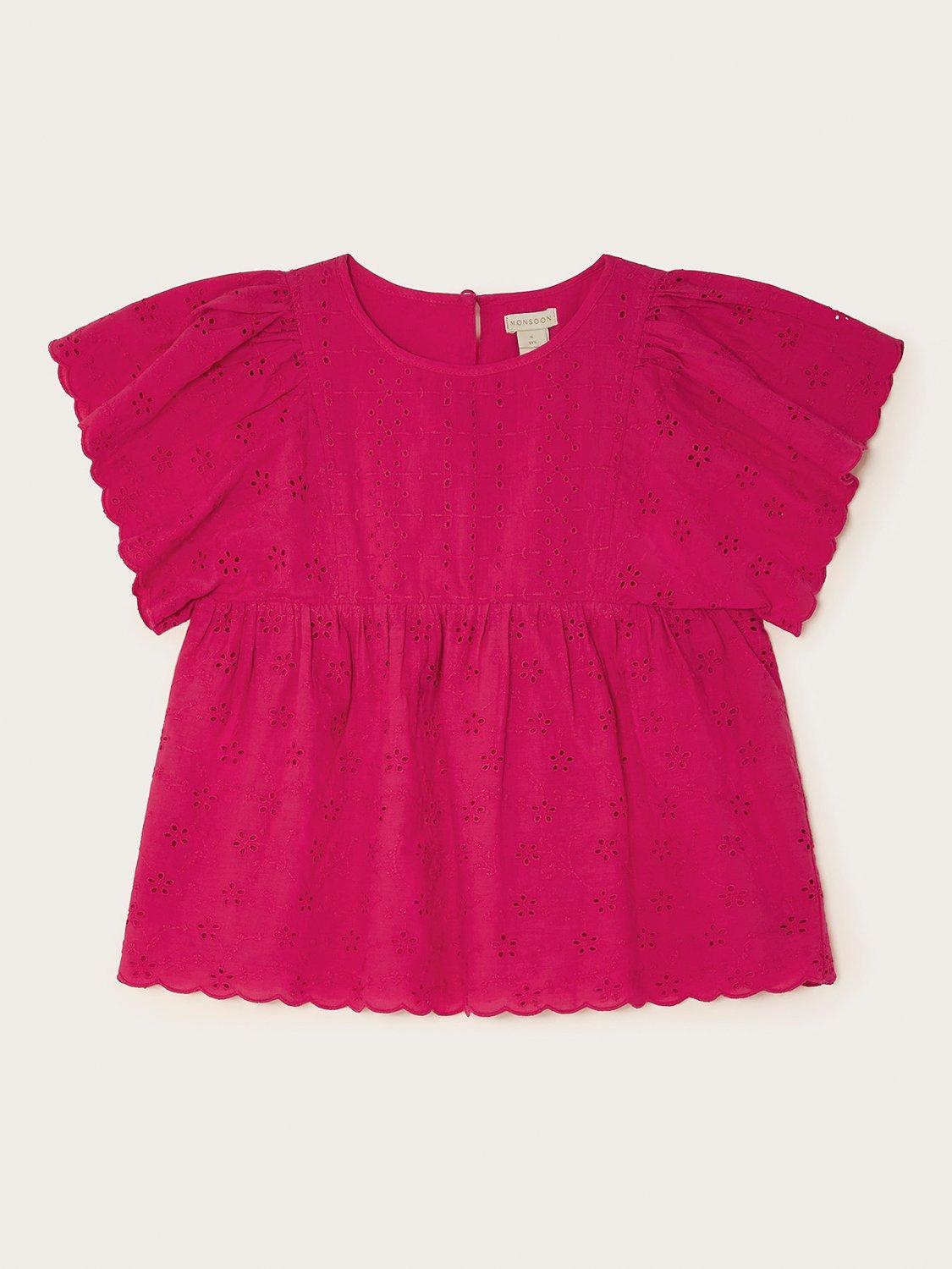 Monsoon Kids' Broderie Blouse, Magenta