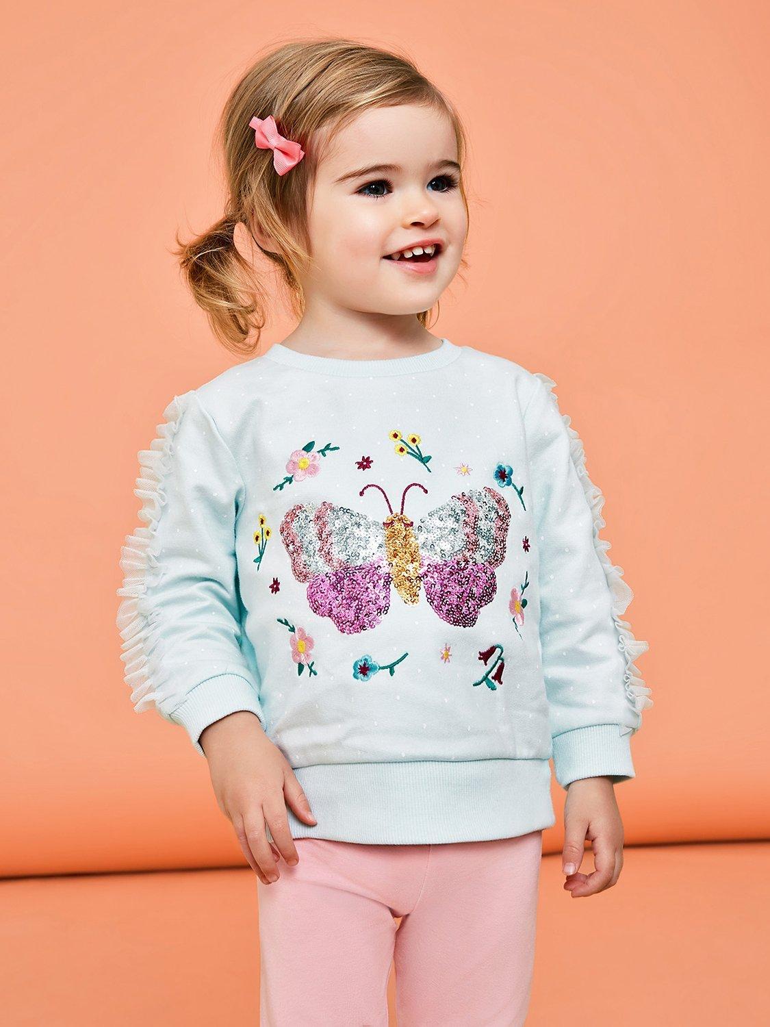 Monsoon Baby Butterfly Sweatshirt & Frill Leggings Set, Blue/Multi
