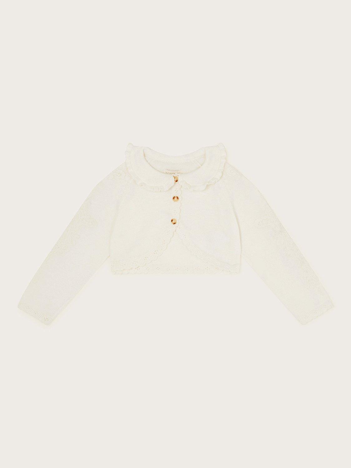 Monsoon Baby Crochet Cardigan, Ivory