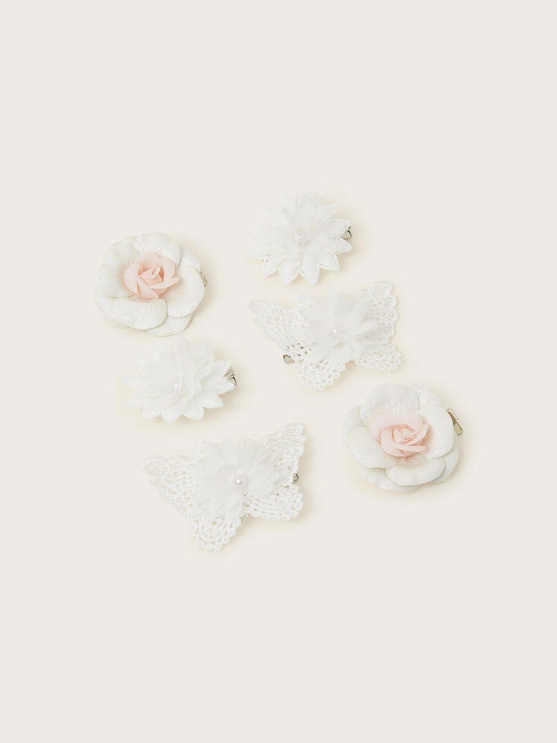 Monsoon Kids' Bridesmaid Flower & Butterfly Hair Clips, Pack of Six, Ivory, One Size