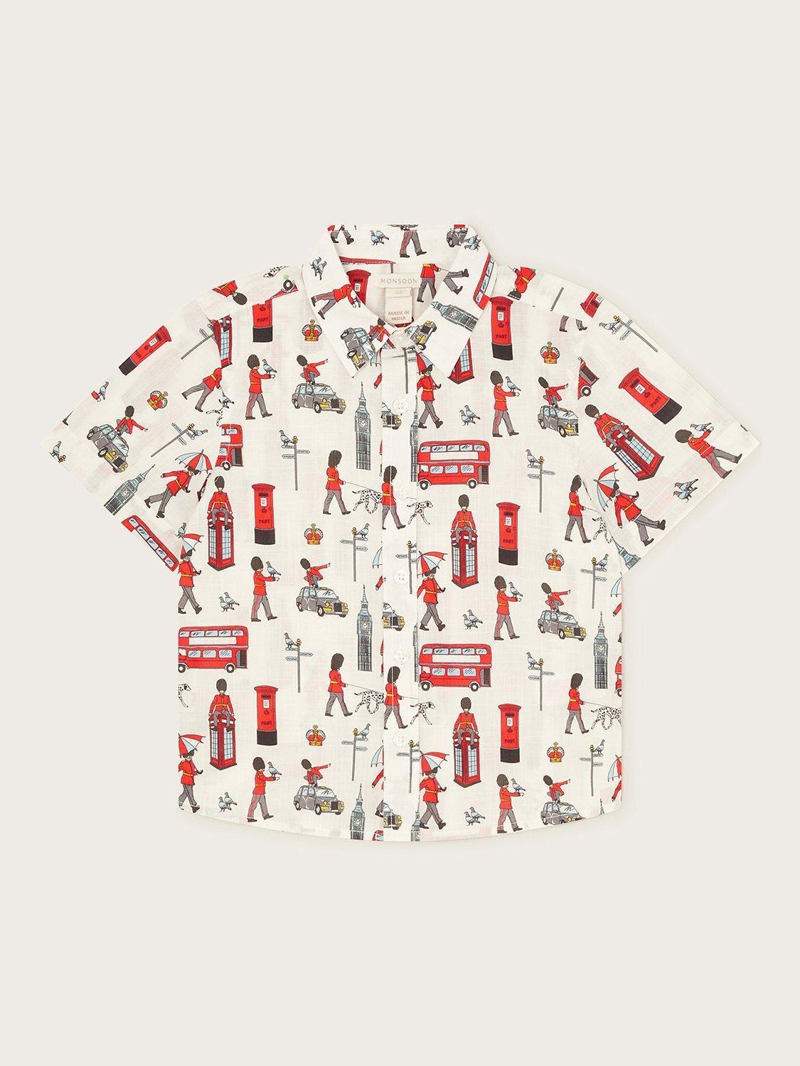 Monsoon Kids' London Theme Print Shirt, Ivory/Multi
